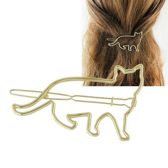 Cat Barrette Hair Clip or Scarf Clip Gold/Silver - Picture 2 of 4